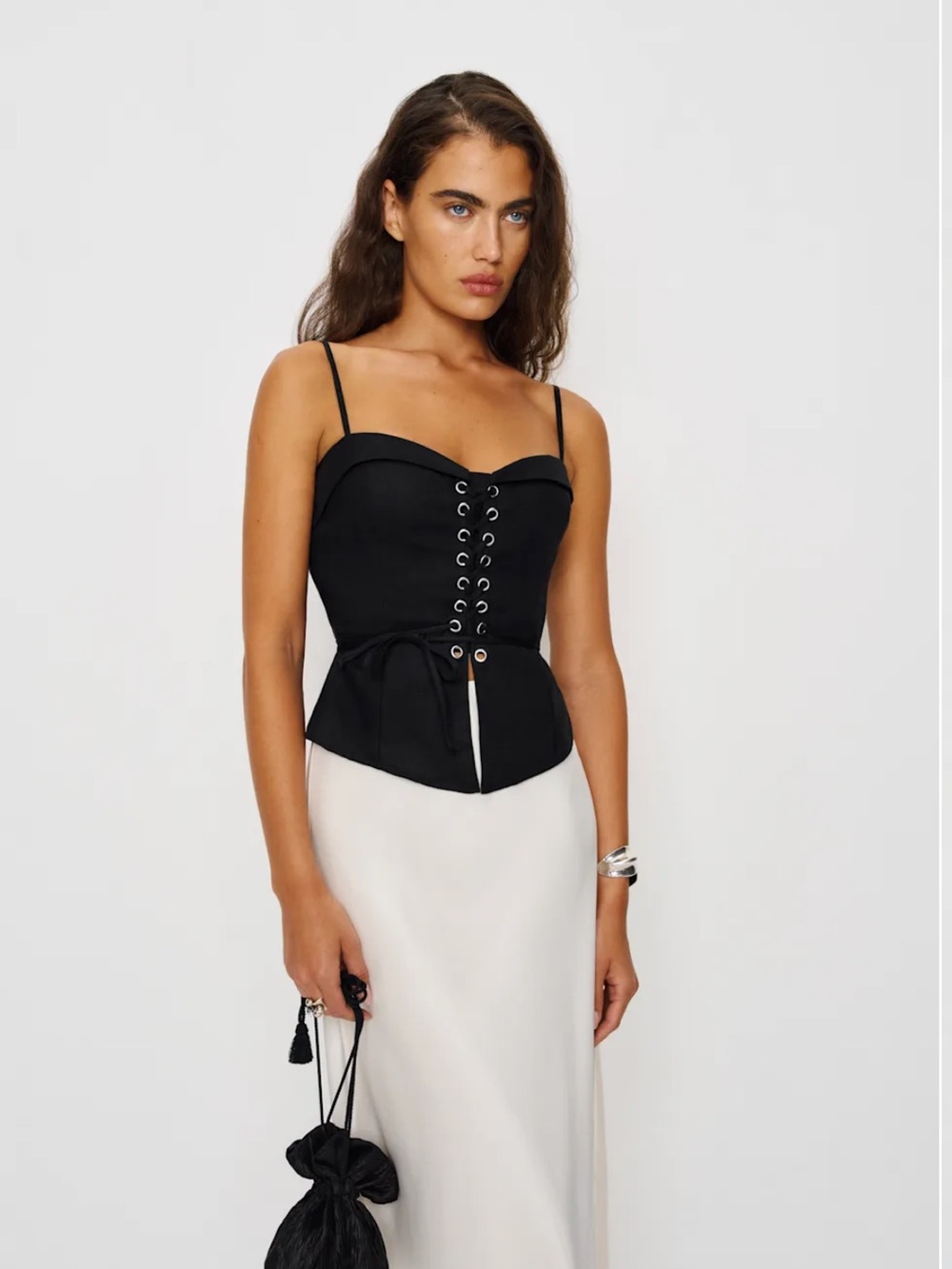 Reformation Clayton Linen Top in Black